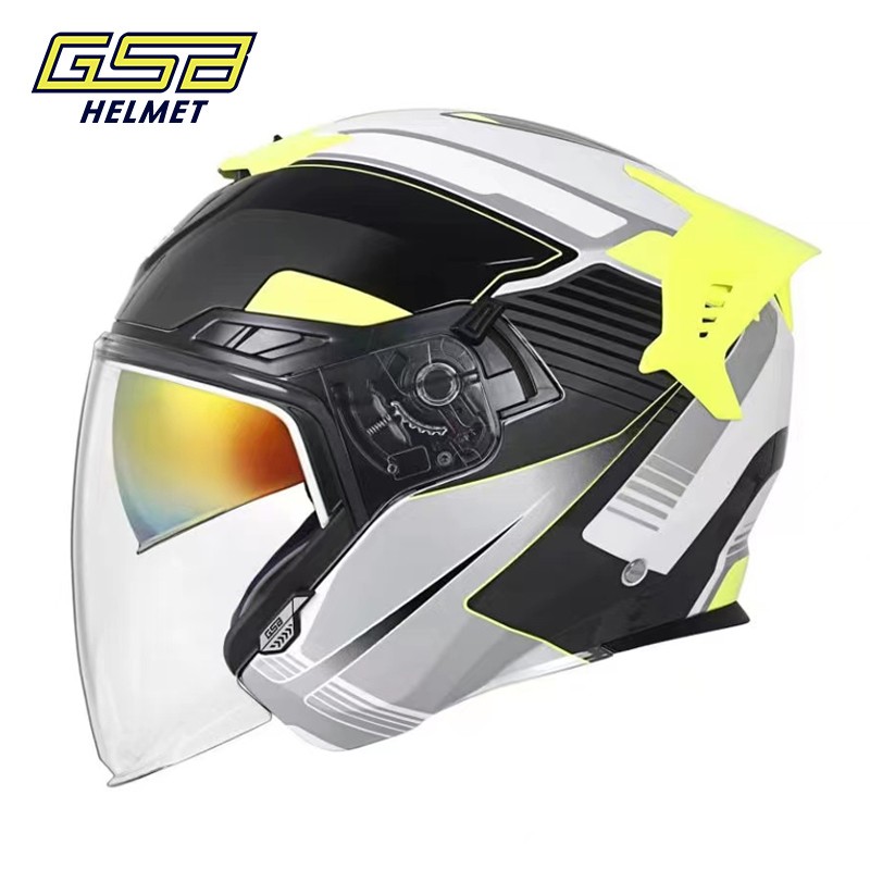 新gsb头盔摩托车双镜片半盔男女机车四季四分之三盔安全帽3c认证2