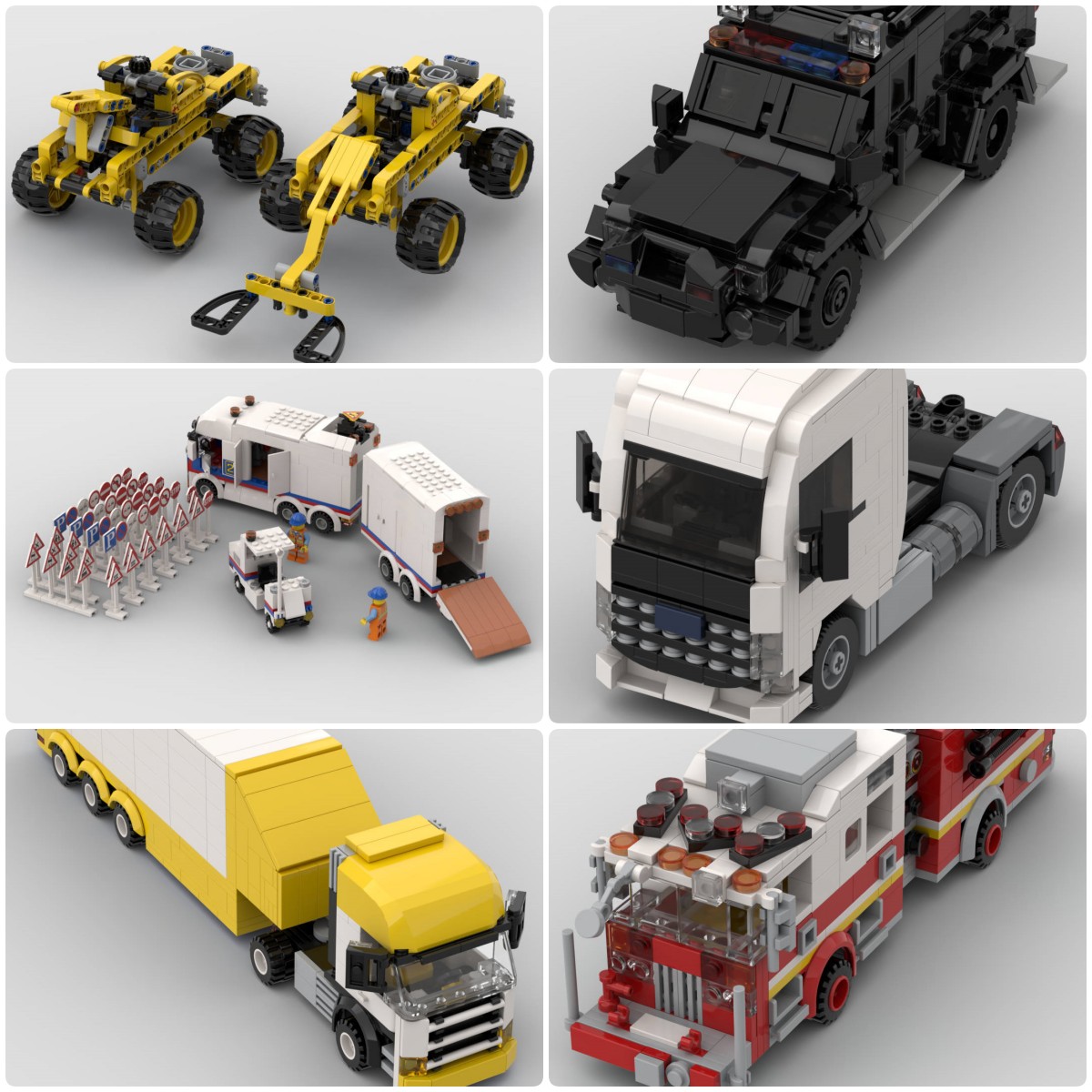 定制积木玩具货车警用熊猫装甲车FDNY消防车玻璃运输车牵引车汽车