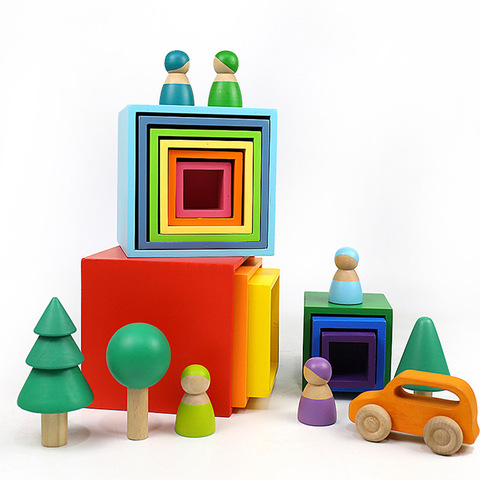 套杯创意玩具拼认知手工颜色儿童三角形彩虹叠叠乐搭套盒益智积木