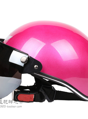 。台湾EVO纯桃红色哈雷电动摩托车头盔男女通用防晒紫外线夏四季