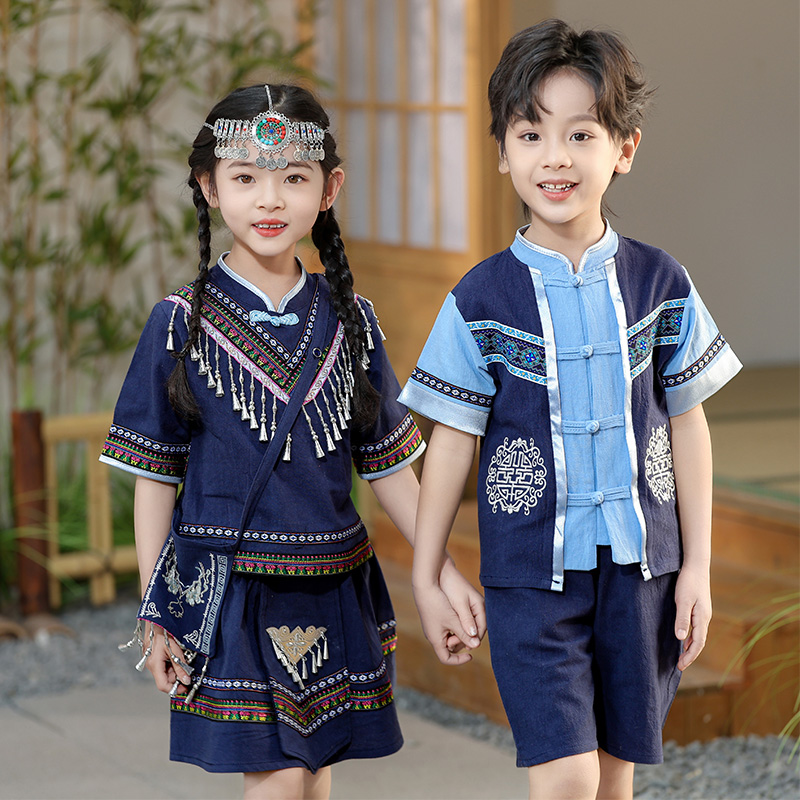 三月三儿童少数民族服装广西壮族傣族舞蹈服套装春夏季短袖演出服