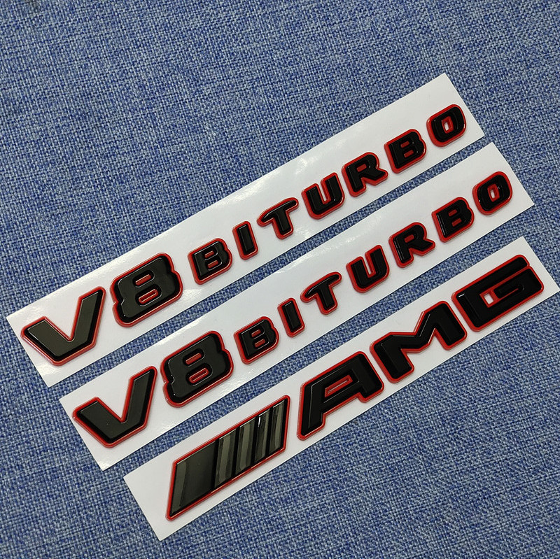宾士新款车标 改装黑红AMG字母尾标贴  V8 BITURBO侧标叶子板标志