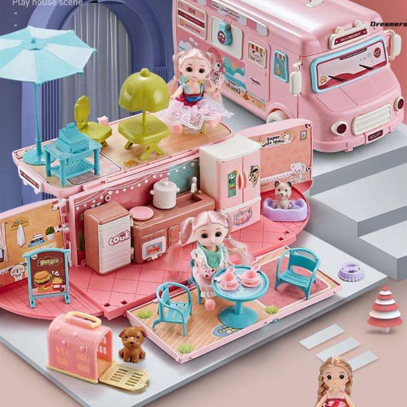 旅行养成屋洋娃。房车模型儿童女孩豪华益智礼物拼装玩具汽车巴士