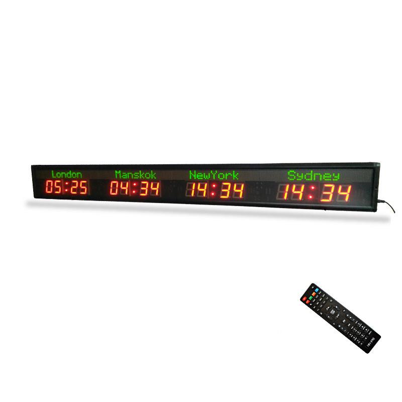 2.3英寸世界时间和日期转换器挂钟Led多时区壁遥控室内LED显示器