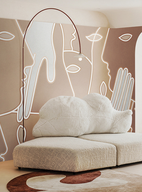墙酷 现代简约抽象艺术个性人脸墙纸客厅沙发餐厅定制壁画 千面