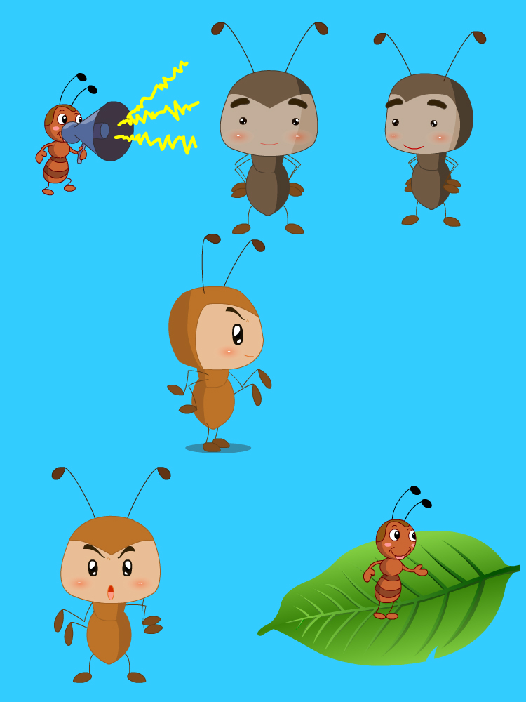 AN/Flash蚂蚁搬家可拆分动画源文件场景动态动物素材元件含gif