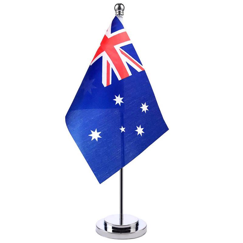 新品世界各国旗 澳大利亚国旗单杆桌旗银色金属旗架桌面旗帜摆件