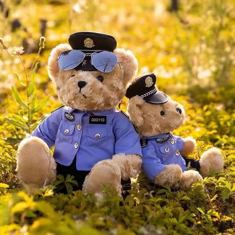摩托车装饰公仔警察小熊骑行服交警小熊玩偶警熊泰迪熊毛绒玩具机