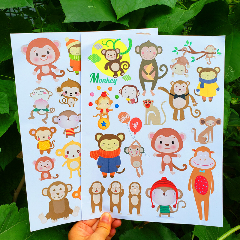 猴子贴纸 卡通猴子纸贴画 monkey stickers 儿童小贴画 可爱猴子