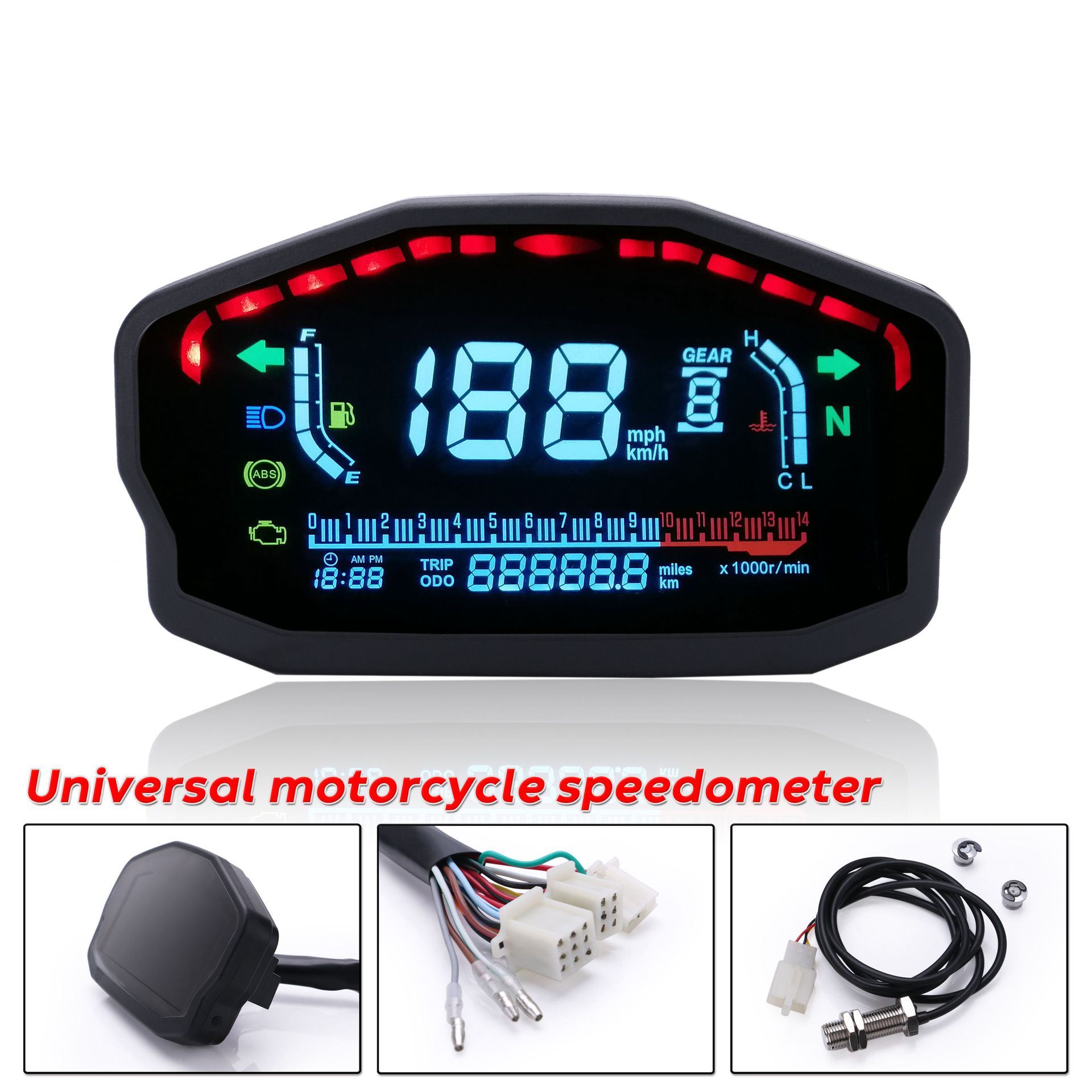 摩托车改装彩屏液晶仪表时速转速水温油量表里程油量车速