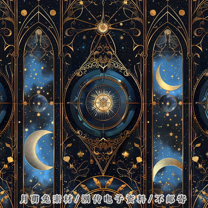 深蓝色神秘星月宇宙月星海金边几何图案海报卡片图片背景设计素材