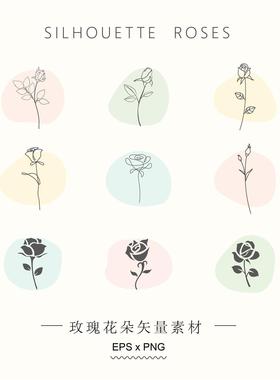 ROSE玫瑰花朵线条简笔画婚礼玫瑰矢量图形设计素材eps/png305077