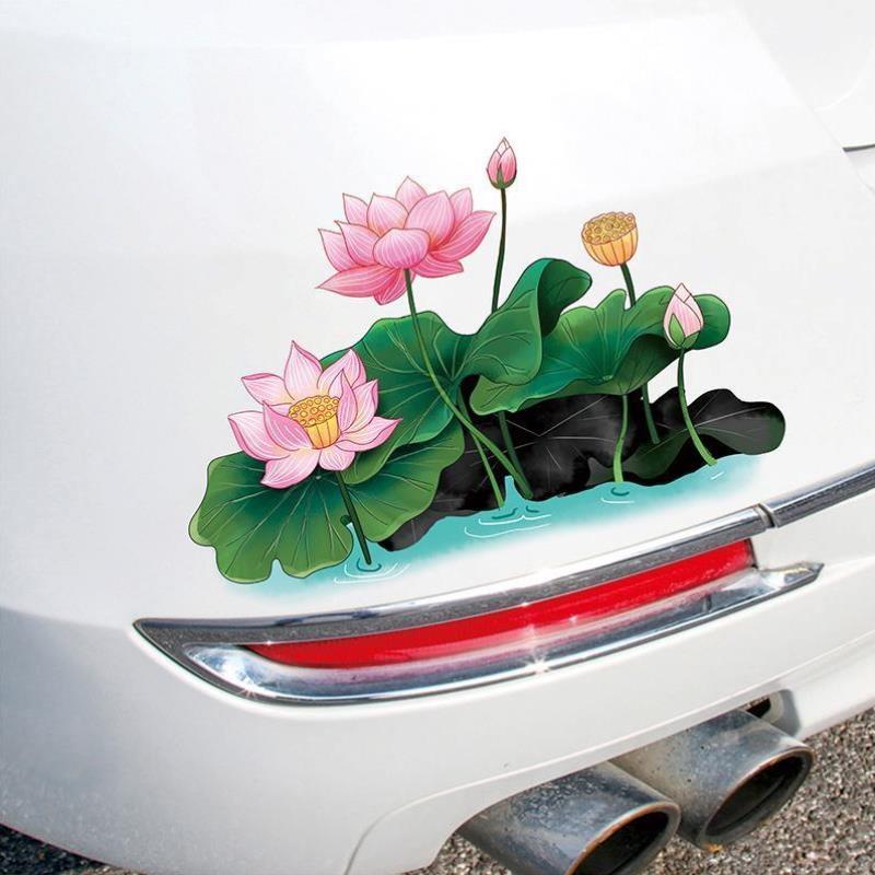 创意花朵荷花汽车贴纸贴画个性划痕莲花车身遮图案车门车上大面积