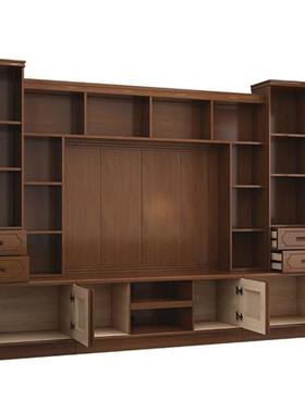 中式实木电视柜组合墙柜客厅多功能背景柜茶几地柜橡木影视柜书柜