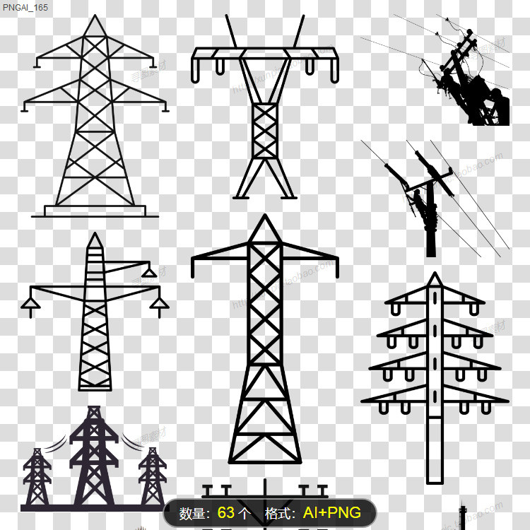 电力铁塔简笔画png透明矢量素材电塔高压输电线监控塔结构输电铁