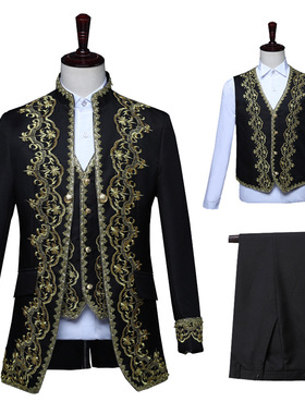 男士欧式宫廷礼服马甲三件套装舞台演出欧洲贵族歌剧王子表演服