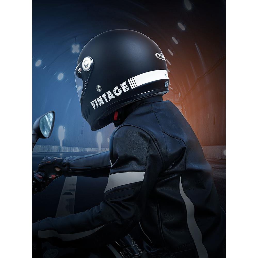 3C认证野马摩托车头盔男女四季全覆式复古机车个性酷骑行防雾全盔