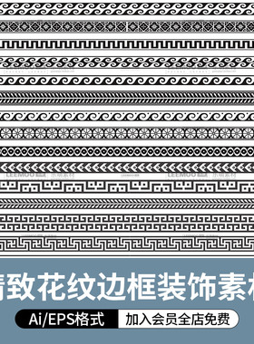 中国风宫廷古典花纹边框贴边图案中式传统背包花边纹样Ai矢量素材