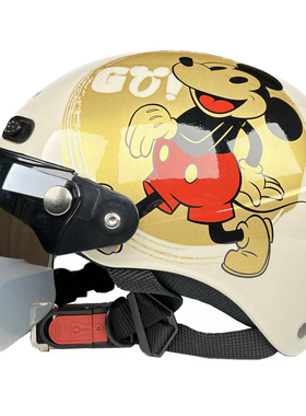台湾EVO复古金米奇白色电动哈雷摩托车头盔安全帽男女防晒四夏季