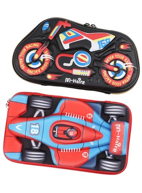 立体F1赛车文具盒汽车笔袋男小学生大容量3D摩托车铅笔盒三层多功