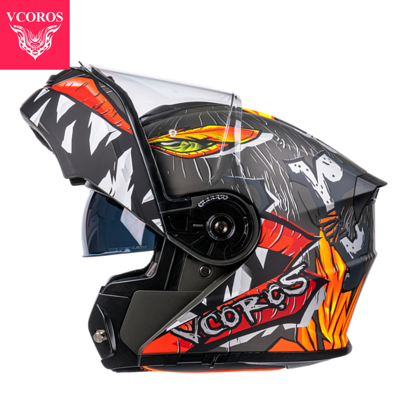 新VCOROS大码4XL摩托车头盔双镜片揭面盔男女全盔四季安全帽冬防
