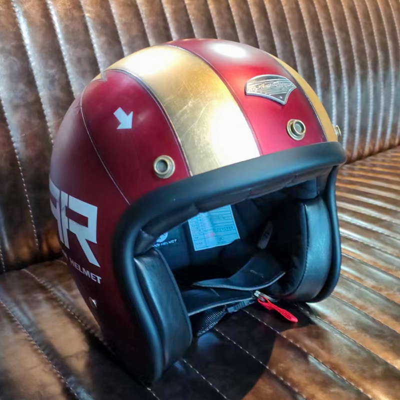 Active Region小盔体摩托车头盔3/4盔蒙皮闪电红色哑光机车安全帽