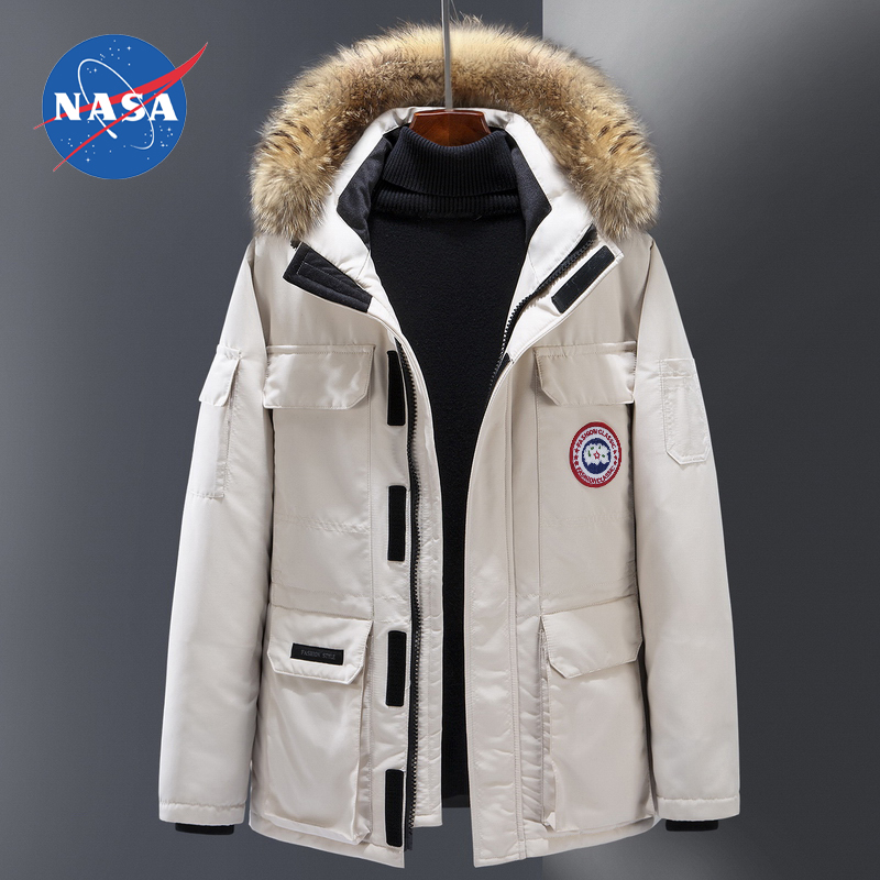 NASA羽绒服男中长款冬季加拿大风鹅派克情侣大毛领工装保暖外套女