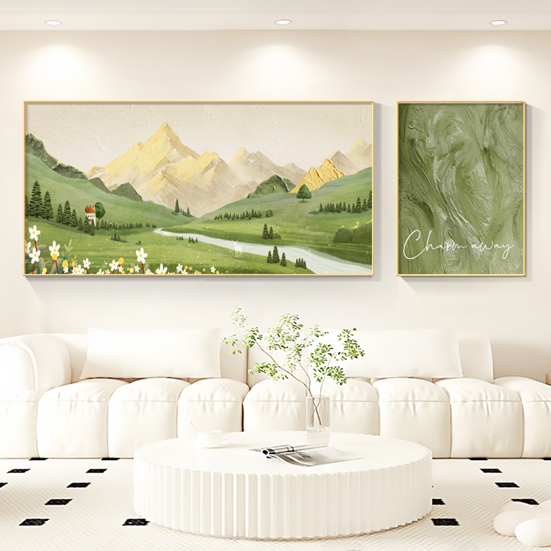 大芬油画村装饰画客厅两联高级感风景山水北欧壁画沙发背景墙挂画