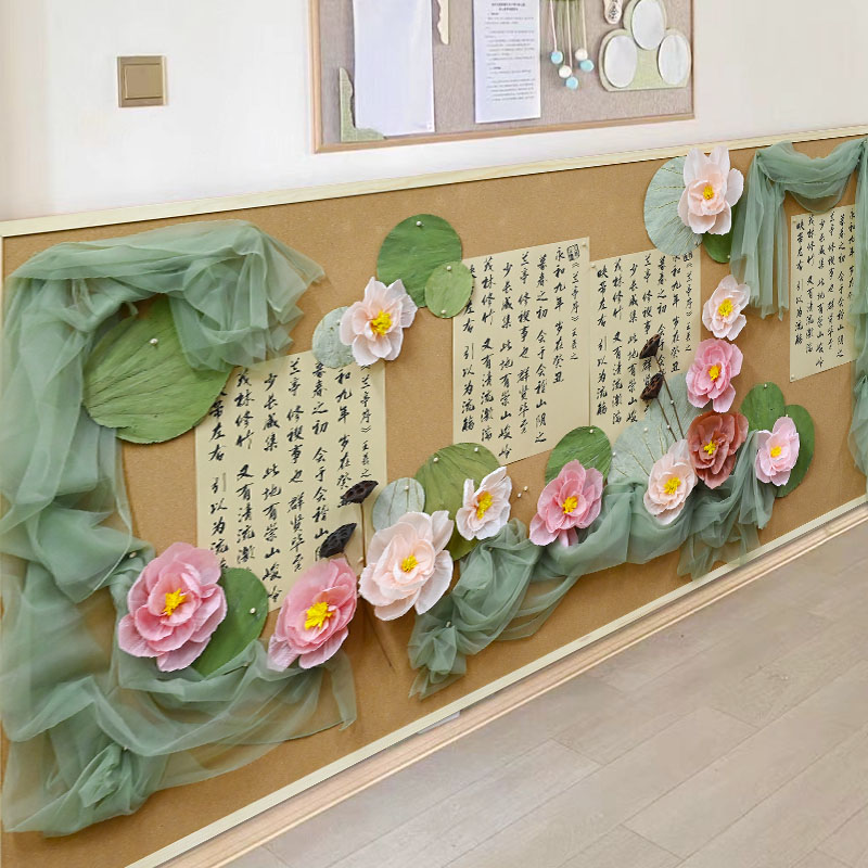 幼儿园春天荷叶中国风环创荷花荷叶教室走廊主题墙教室场景布置