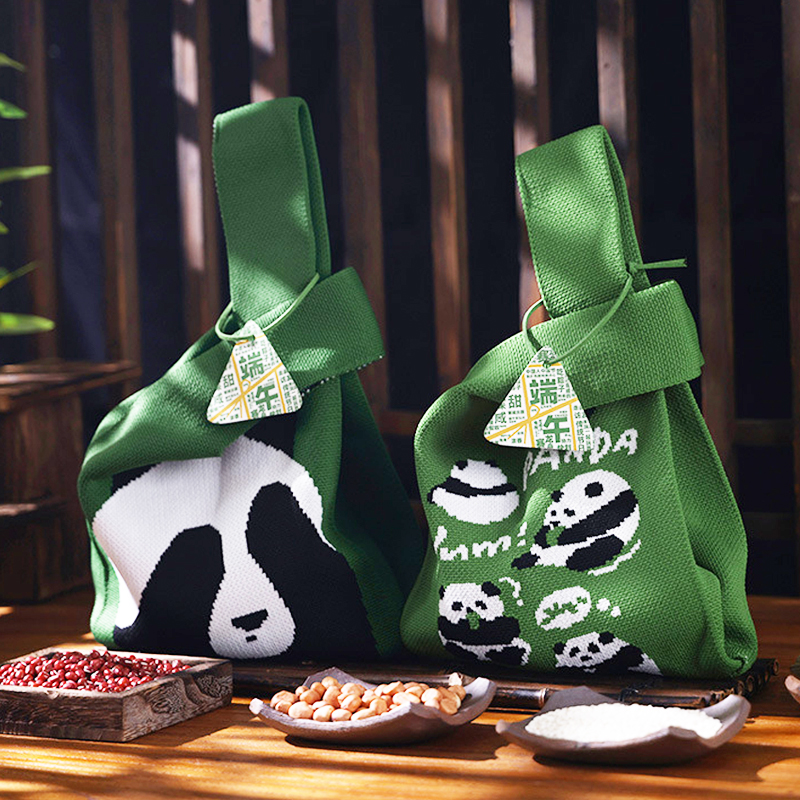 端午节粽子礼袋针织创意可爱熊猫包装袋盒子批发布袋送礼手提袋