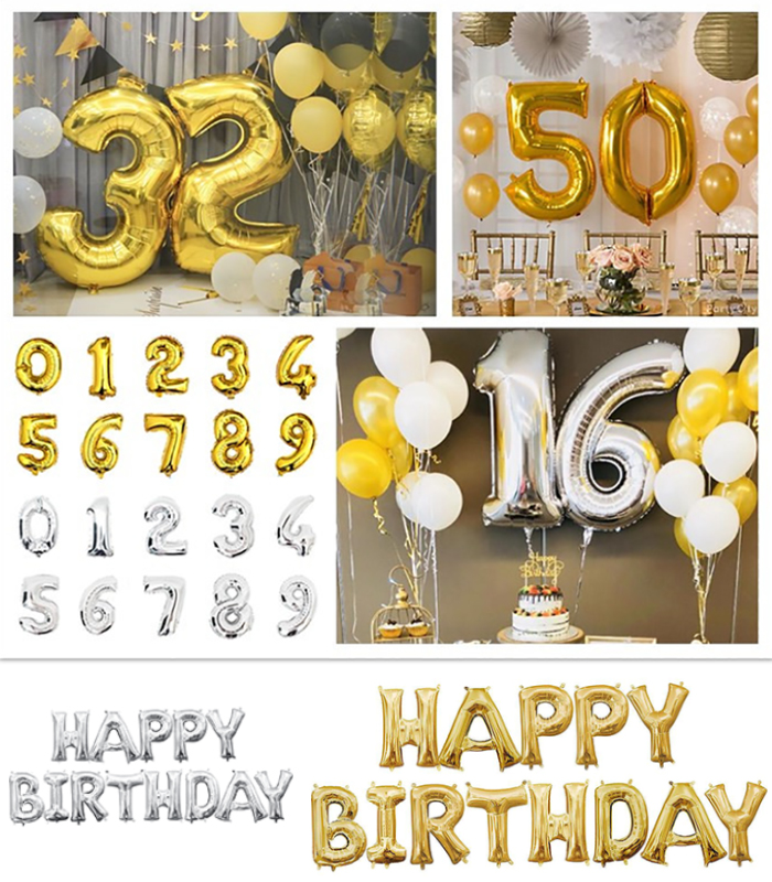 金色银色数字气球生日快乐宴会充气明星字母铝箔铝膜气球装饰布置