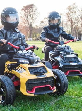 儿童电动摩托车充电可坐双人宝宝玩具汽车双驱男女小孩三轮越野车