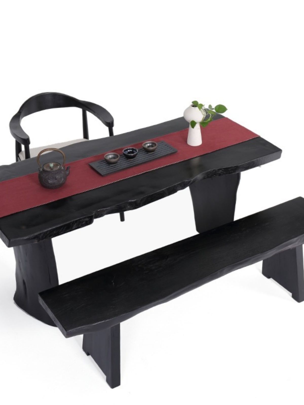 厂古典中式大板实木黑色茶桌书房不规则功夫茶台套装办公室大气销