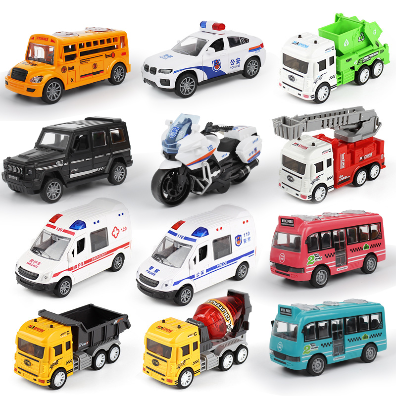小汽车模型套装惯性儿童玩具搅拌水泥翻斗环卫消防车救护警车摩托
