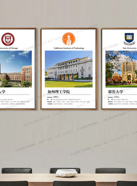 QS名牌大学校徽挂画哈佛logo世界名校标志壁画出国留学托福装饰画