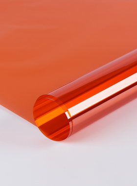 橙色橘色玻璃幕墙改色变色装饰贴膜窗户贴纸彩色玻璃纸透明透光纸