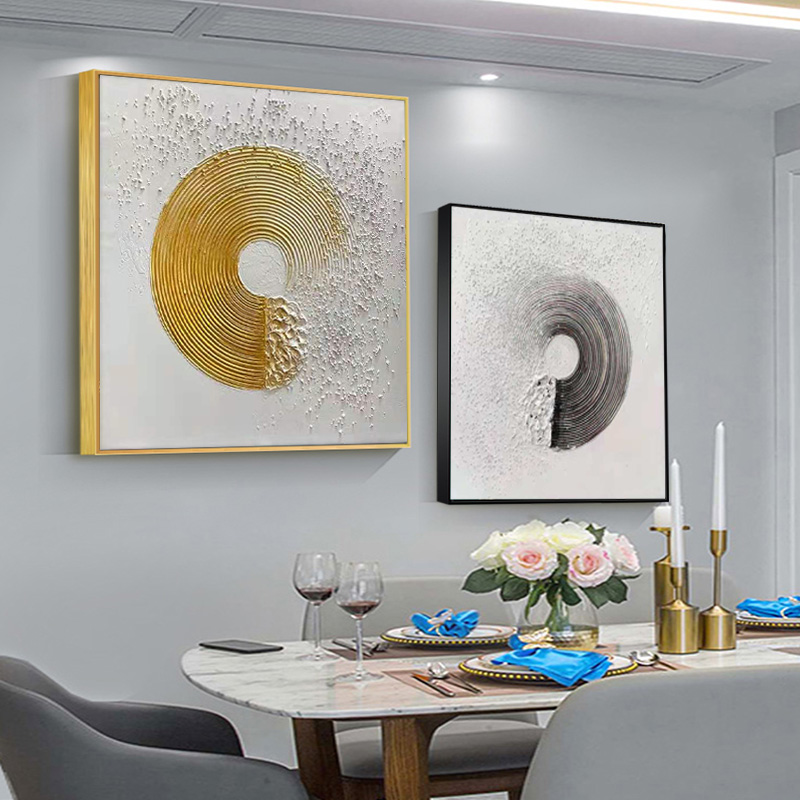 现代极简黑白装饰画抽象《无极》挂餐厅玄关客厅卧室手绘立体油画