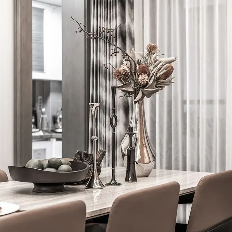 上新银色花器现代简约创意不锈钢花瓶摆件客厅房售楼处玄关软装饰