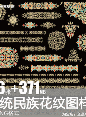 传统民族服饰花纹复古藤蔓花边装饰图案纹样AI矢量PNG图设计素材