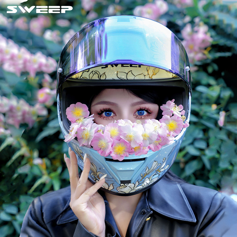 SWEEP头盔碳纤维摩托车头盔女男夏季机车赛车全盔大尾翼M8花木兰