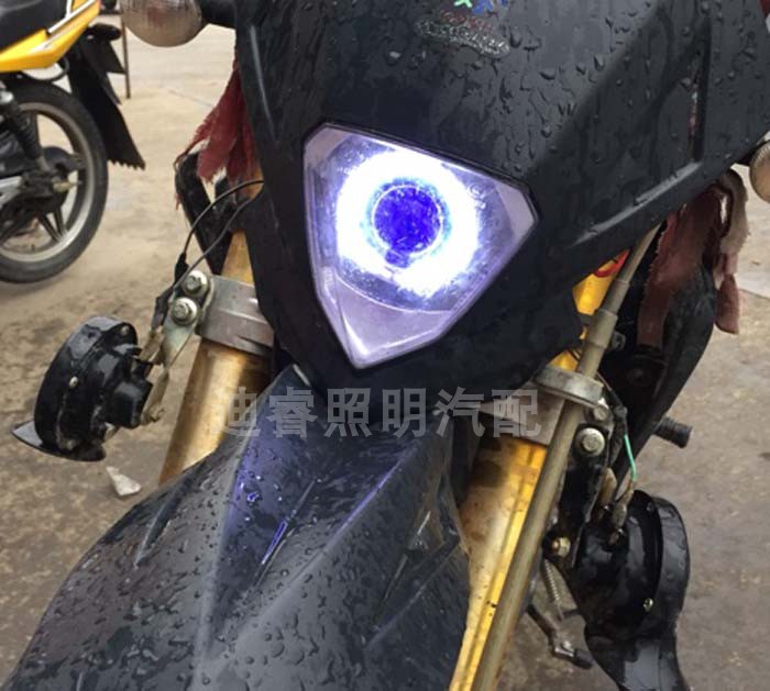 济南轻骑藏獒战獒三代前大灯总成改装双光透镜摩托车氙气灯天使眼