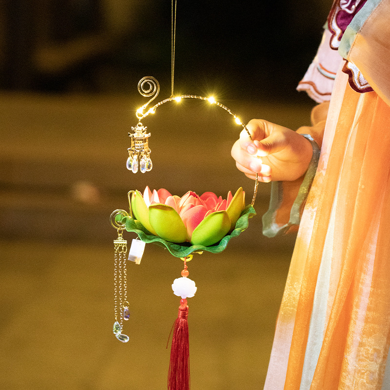 新年春节灯笼手工制作材料包儿童手提发光diy荷花灯莲花灯玩具