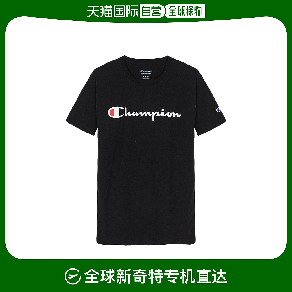 香港直发Champion冠军圆领短袖T恤黑色logo印花简约时尚透气休闲