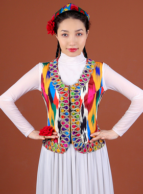 新疆舞演出服装民族特色艾德莱丝短款背心维吾尔族广场舞修身马甲