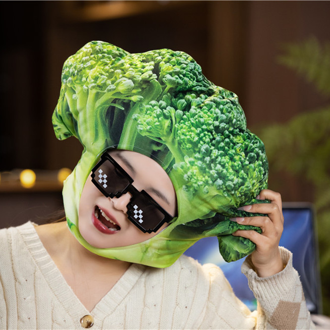 新品ins可爱少女心创意搞怪蔬菜西兰花洋葱头套帽子卡通拍照道具