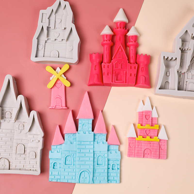 公主城堡翻糖模具硅胶立体卡通DIY风车房子巧克力蛋糕烘焙用品