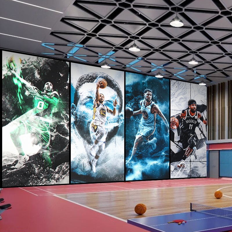 篮球主题墙纸NBA库里海报装饰壁画体育馆运动馆喷绘涂鸦背景壁纸
