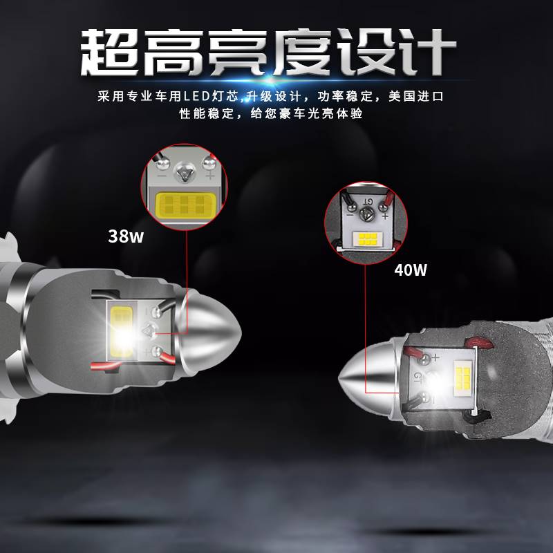 雷震魂摩托车LED大灯灯泡改装内置12V超亮远近光强光三爪H4二爪S2