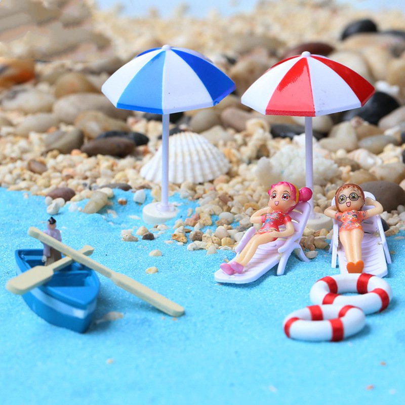迷你太阳伞 浆小船船锚沙滩椅 海滩风景 苔藓微景观DIY摆件素材