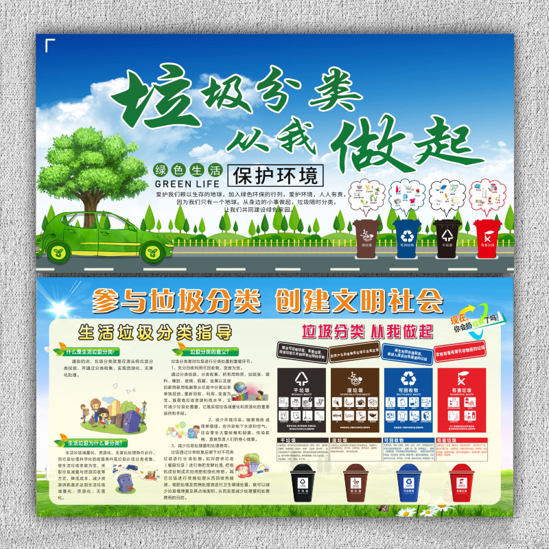 上海垃圾分类宣传栏海报展板投放标识标语不可回收物有害干湿厨余其他垃圾提示牌贴纸生活垃圾指南手抄报墙贴